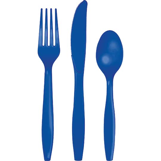 Group 013147 Premium Plastic Cutlery Assortment, Cobalt Blue - 24 per Case - Case of 12